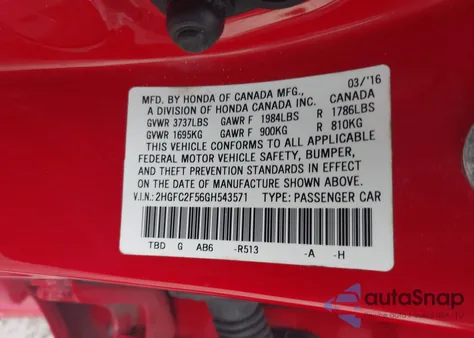 2016 Honda Civic Lx from USA, damaged, VIN 2HGFC2F56GH543571